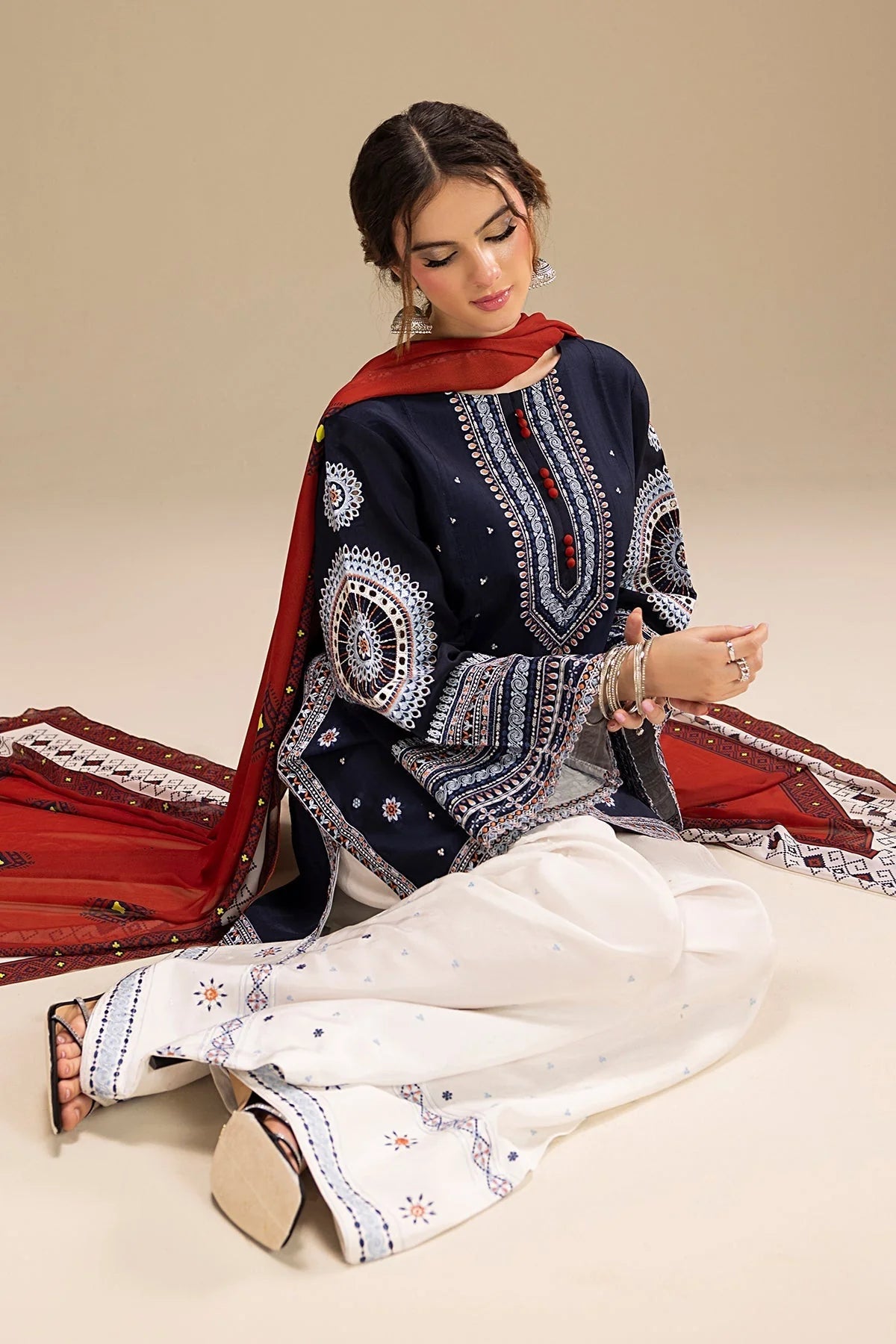 3PC DHANAK EMBROIDERED SUIT