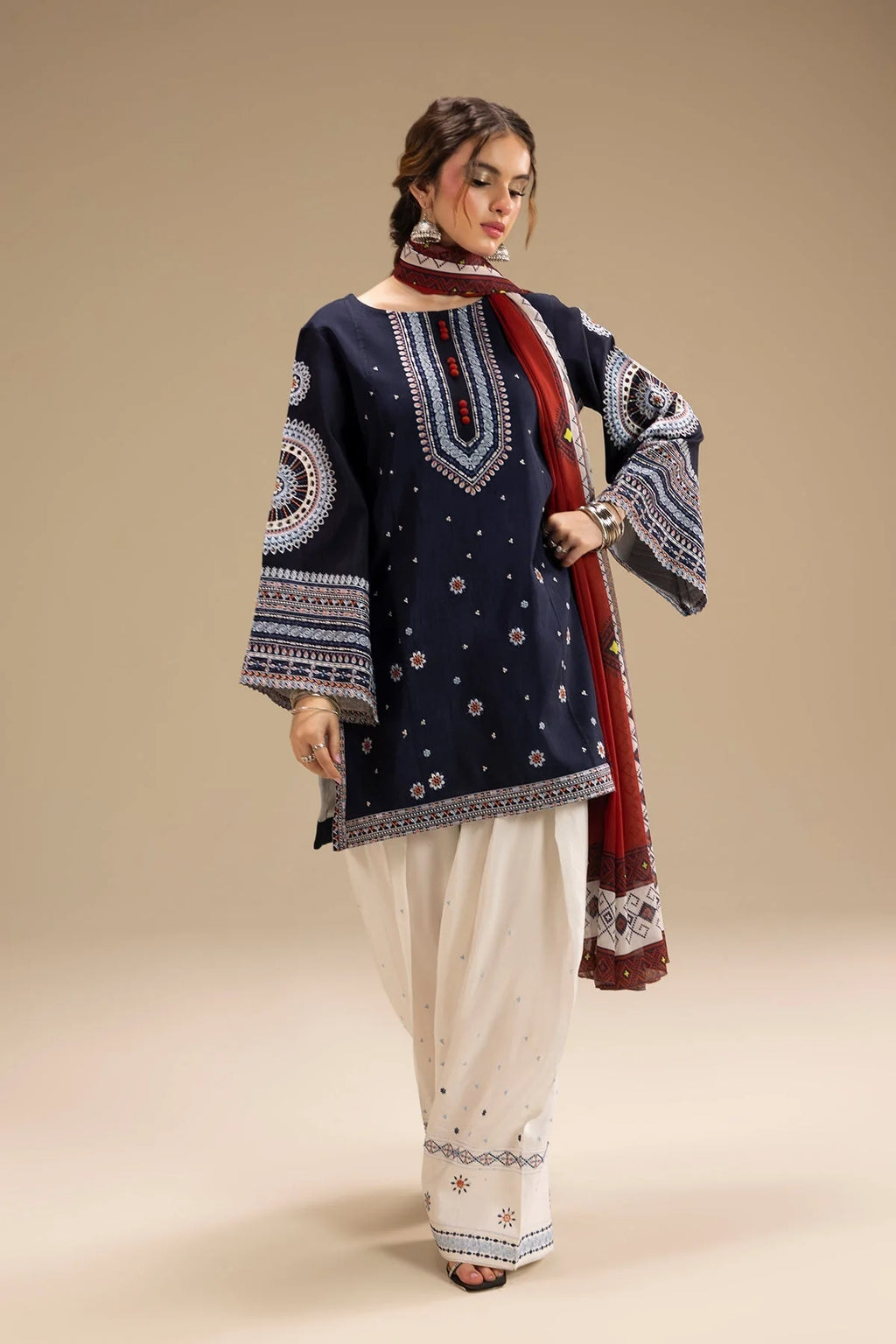 3PC DHANAK EMBROIDERED SUIT
